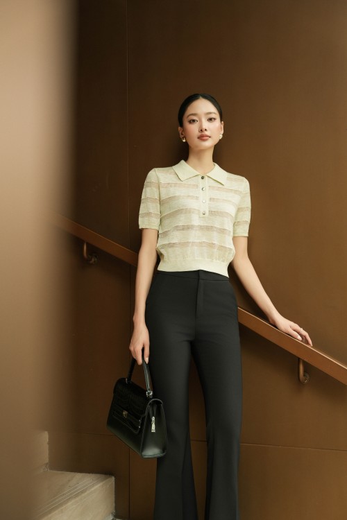 Sixdo Black Woven Flared Pants